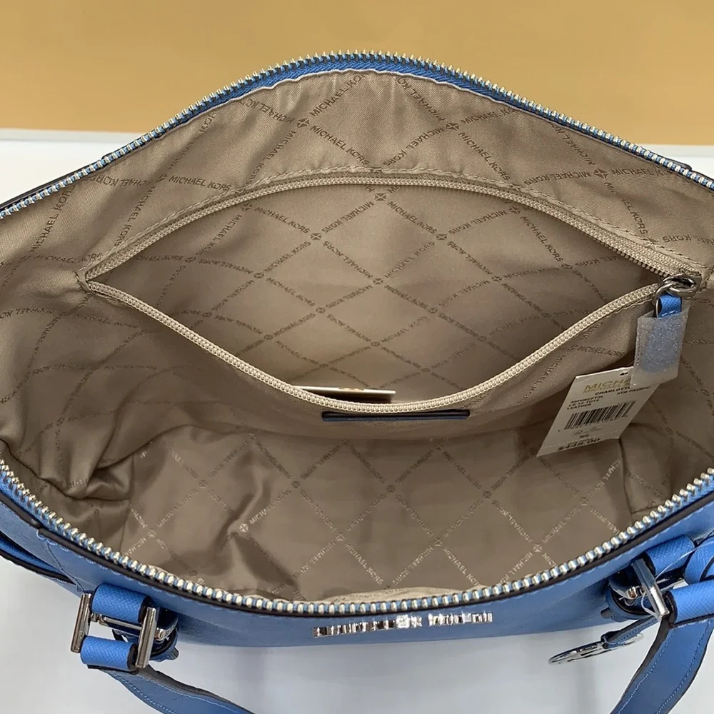 MICHAEL KORS Jet Set Large Crossgrain Leather Top-Zip Charlotte Tote Bag NWT